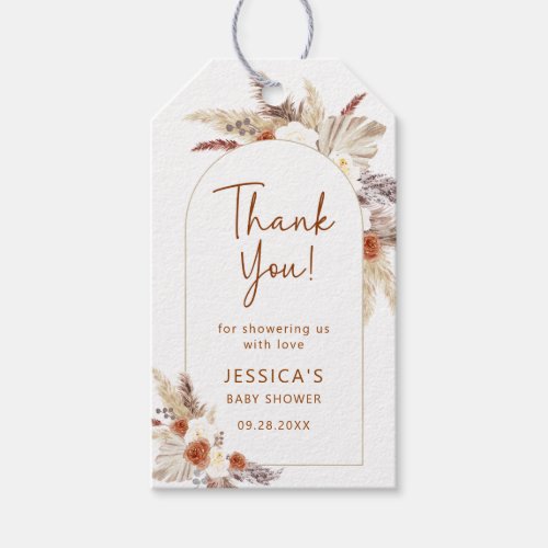 Boho Terracotta Pampas Grass Baby Shower Thank You Gift Tags