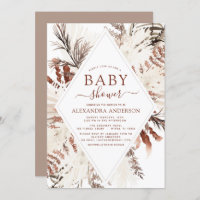 Boho Terracotta Pampas Grass Beige Baby Shower Inv Invitation