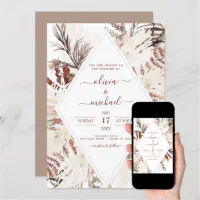 Wedding invitation stationery mockup with a dried grass decoration.  Dimensions: 5x7, 5x3.5, 6x4. Stock Photo by Snoflinga