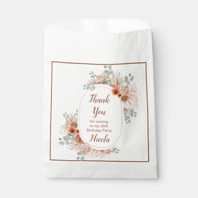 Boho Terracotta Pampas Grass Birthday Favor Bag (Front)