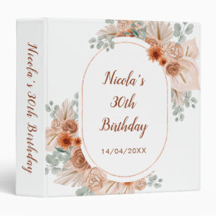 Boho Terracotta Pampas Grass Birthday Photo Album 3 Ring Binder
