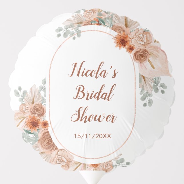 Boho Terracotta Pampas Grass Bridal Shower Balloon (Front)