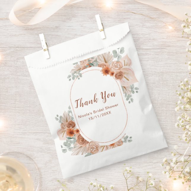 Boho Terracotta Pampas Grass Bridal Shower Favor Bag (Clipped)