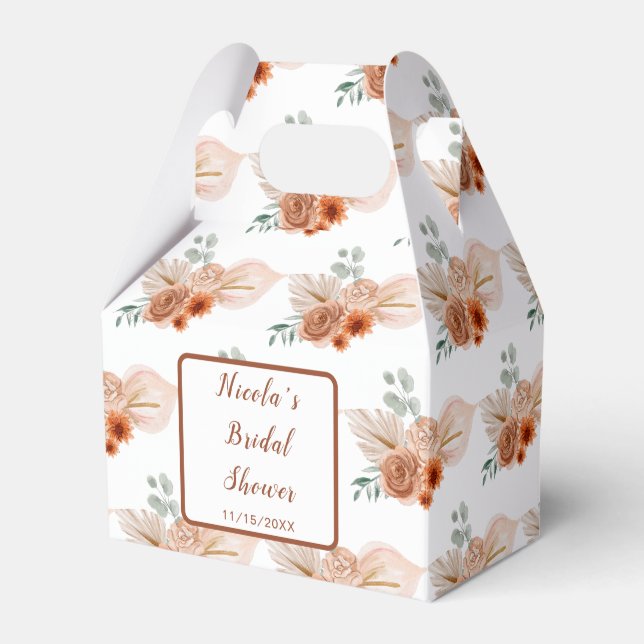 Boho Terracotta Pampas Grass Bridal Shower Favor Boxes (Front Side)