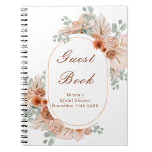 Boho Terracotta Pampas Grass Bridal Shower Guest  Notebook