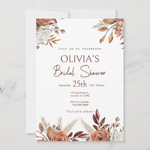Boho Terracotta Pampas Grass Bridal Shower Invitation