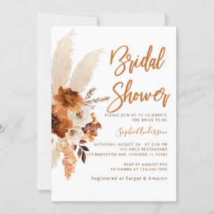 Boho Terracotta Pampas Grass Bridal Shower Invitation