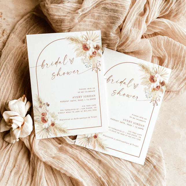 Boho Terracotta Pampas Grass Bridal Shower Invitation Zazzle