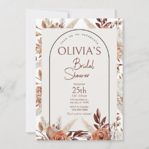 Boho Terracotta Pampas Grass Bridal Shower Invitation