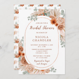 Boho Terracotta Pampas Grass Bridal Shower Invitation