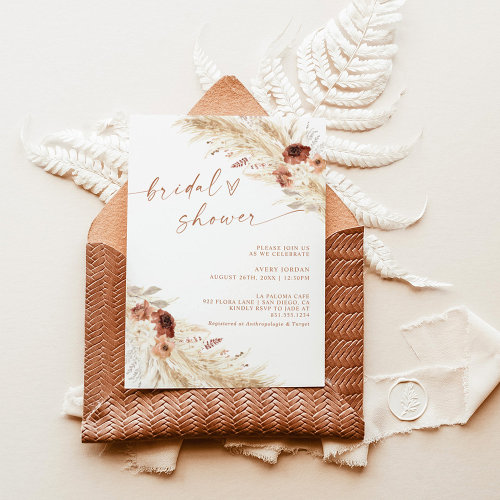 Boho Terracotta Pampas Grass Bridal Shower Invite