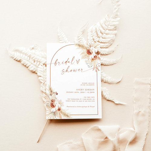 Boho Terracotta Pampas Grass Bridal Shower Invite