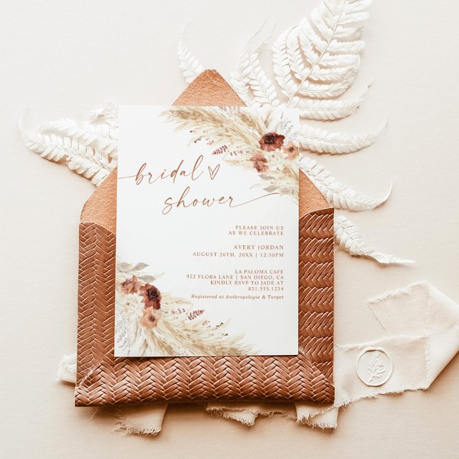 Boho Terracotta Pampas Grass Bridal Shower Invite (Creator Uploaded)
