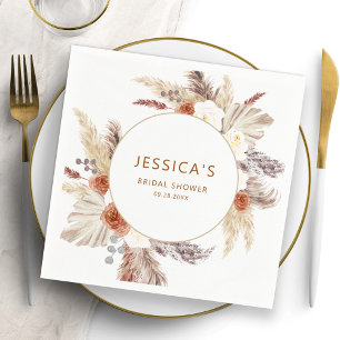 Boho Terracotta Pampas Grass Bridal Shower Napkins
