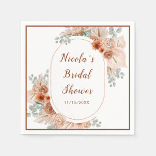 Boho Terracotta Pampas Grass Bridal Shower Napkins