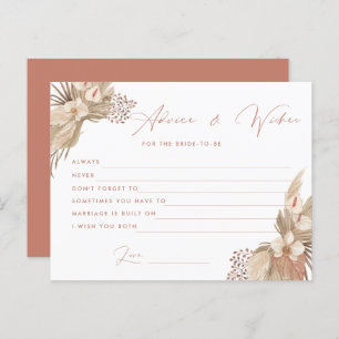 Boho Terracotta Pampas Grass bride advice card