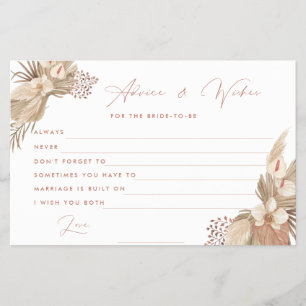Boho Terracotta Pampas Grass bride advice card Flyer