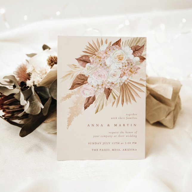 Boho Terracotta Pampas Grass Elegant Wedding Invitation (Creator Uploaded)