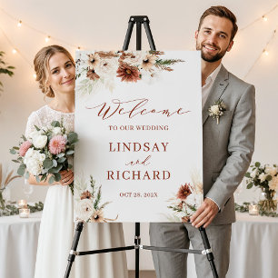 Boho Terracotta Pampas Grass Fall Wedding Welcome Foam Board