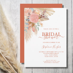 Boho Terracotta Pampas Grass Floral Bridal Shower Invitation