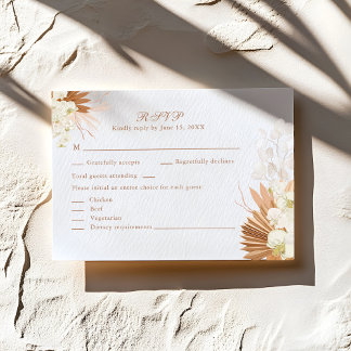Boho Terracotta Pampas Grass Floral Wedding RSVP Card