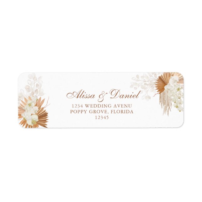 Boho Terracotta Pampas Grass Orchid Address Label (Front)