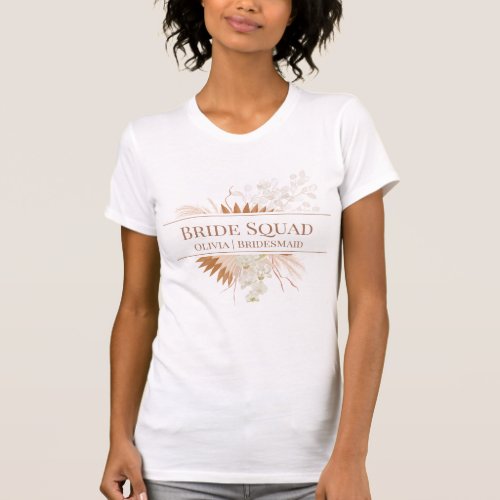 Boho Terracotta Pampas Grass Orchid Bride Squad T_Shirt