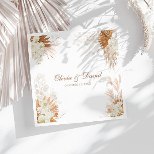 Boho Terracotta Pampas Grass Orchid Floral Wedding Paper Dinner Napkins