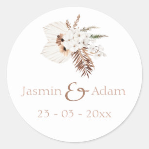Boho Terracotta Pampas Grass Orchid Wedding Classic Round Sticker