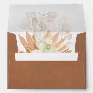 Boho Terracotta Pampas Grass Orchid Wedding Envelope