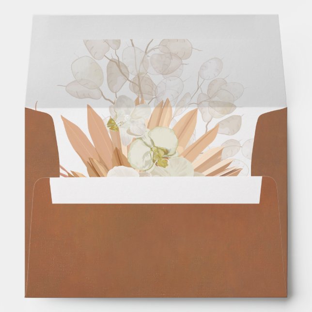 Boho Terracotta Pampas Grass Orchid Wedding Envelope (Back (Bottom))