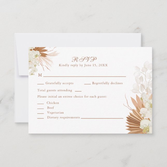 Boho Terracotta Pampas Grass Orchid Wedding RSVP   (Front)