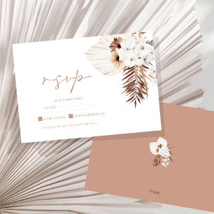 Boho Terracotta Pampas Grass Orchid Wedding RSVP Card