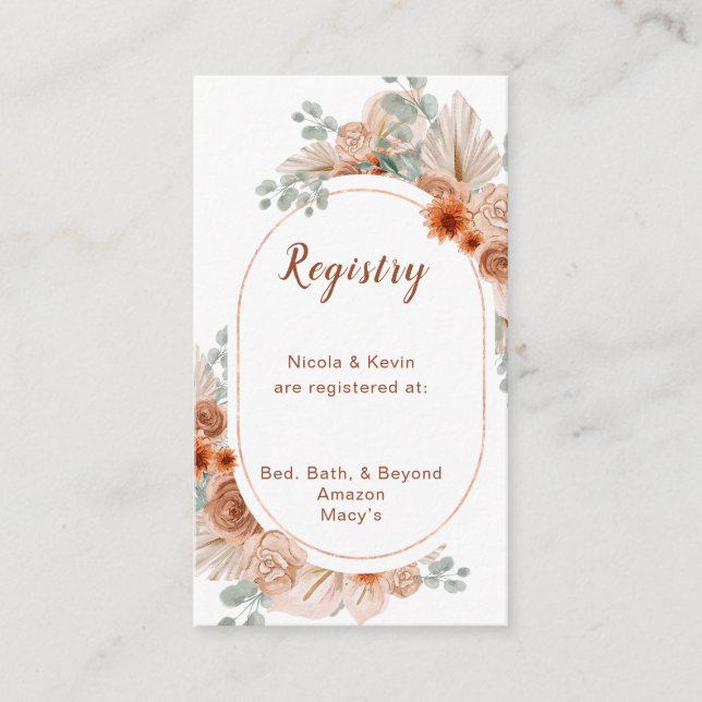 Boho Terracotta Pampas Grass Registry Enclosure Card (Front)