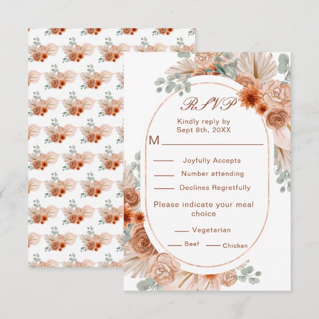 Boho Terracotta Pampas Grass RSVP (Front/Back)