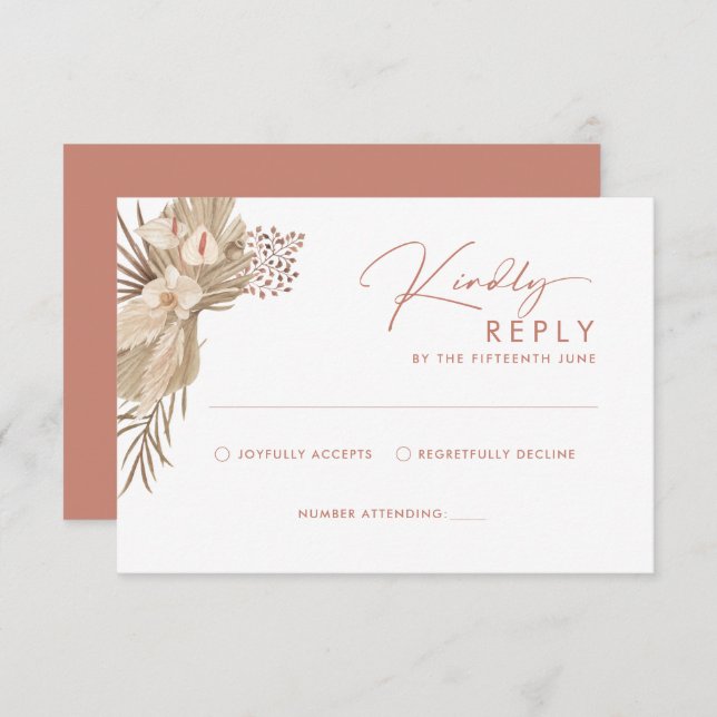 Boho Terracotta Pampas Grass RSVP Reply Card (Front/Back)