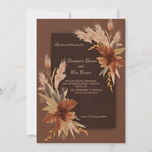 Boho Terracotta Pampas Grass Wedding Invitation