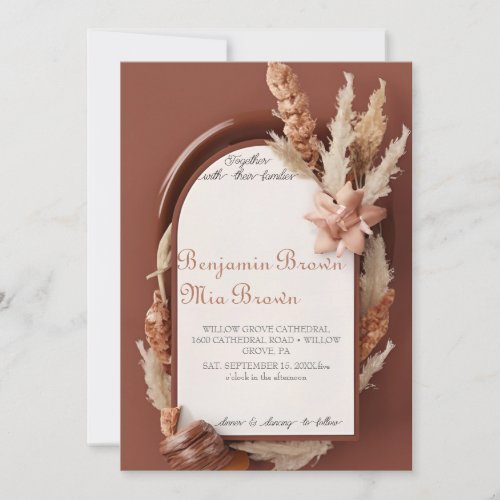 Boho Terracotta Pampas Grass Wedding Invitation