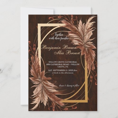 Boho Terracotta Pampas Grass Wedding Invitation