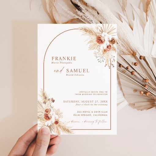 Boho Terracotta Pampas Grass Wedding Invitation | Zazzle