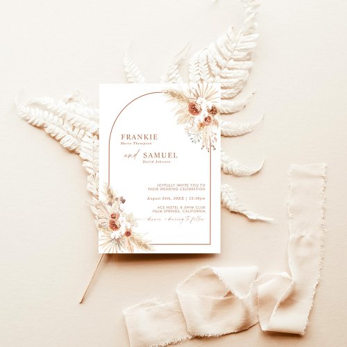 Boho Terracotta Pampas Grass Wedding Invitation