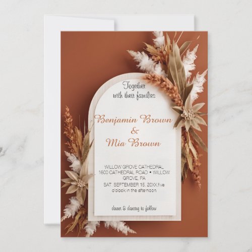 Boho Terracotta Pampas Grass Wedding Invitation