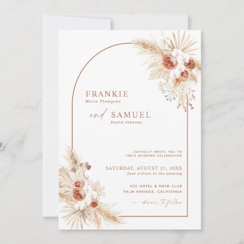 Boho Terracotta Pampas Grass Wedding Invitation