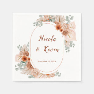 Boho Terracotta Pampas Grass Wedding Napkins