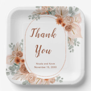 Boho Terracotta Pampas Grass wedding Paper Plates