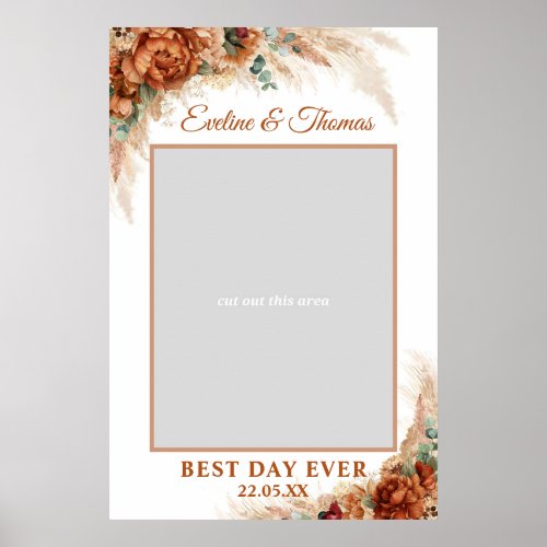 Boho terracotta pampas grass wedding photo prop poster