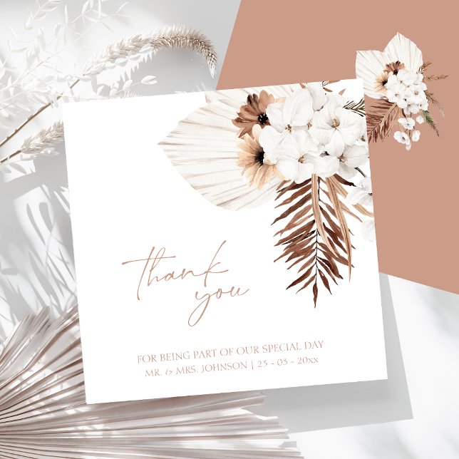 Boho Terracotta Pampas Orchid Wedding Thank You (Boho Terracotta Brown Floral Wedding Thank You)