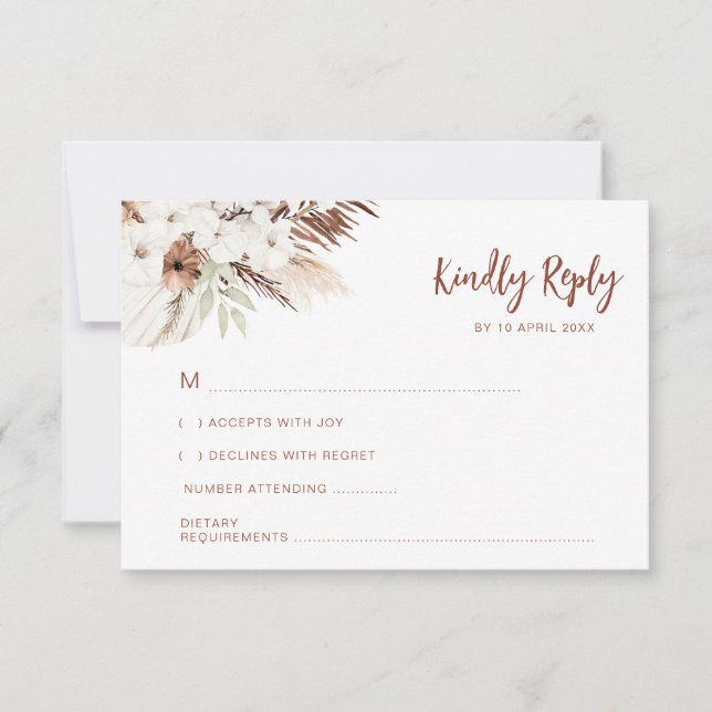boho terracotta pampas wedding RSVP card (Front)