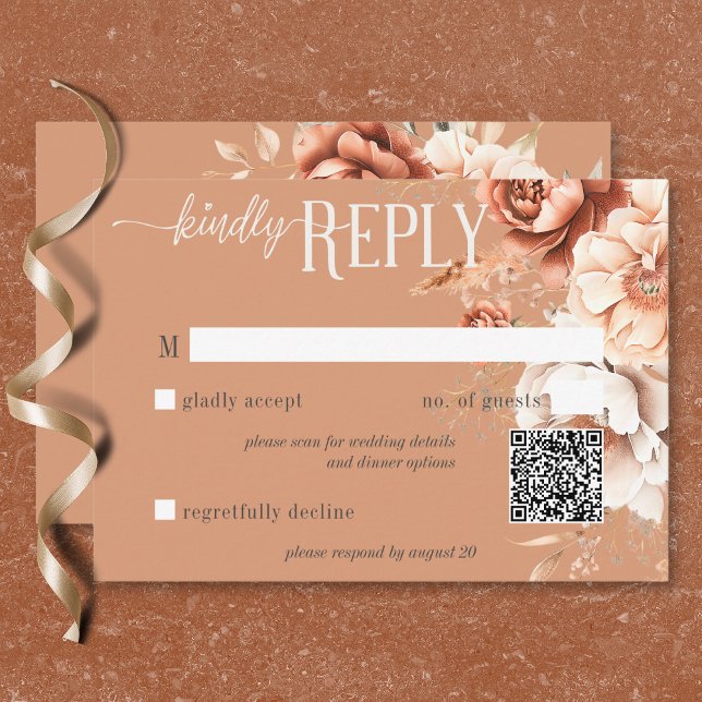  Boho Terracotta Peach & Cream Floral QR Code RSVP Card (Boho Terracotta Peach & Cream Floral QR Code RSVP Card)