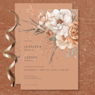 Boho Terracotta Peach & Cream Floral Wedding Invitation